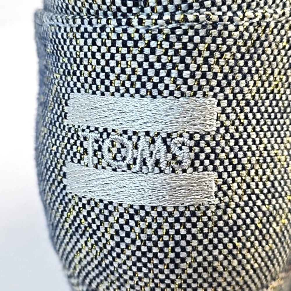 Toms Desert Wedge Linen Tweed Black White Metallic Gold Lace-up Ankle Bootie